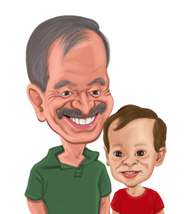 Caricature drôle d'un papa avec son jeune fils