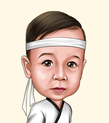 Portrait de bébé garçon en costume de karaté