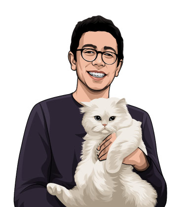 Caricature drôle un garçon avec son chat