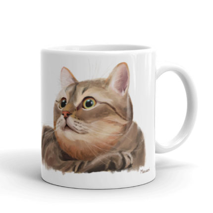 Caricature d'un chat sur une tasse