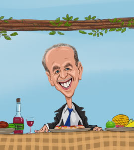 Cuisinier assis à la caricature de table