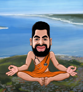 Moine médecin priant et fixant la caricature