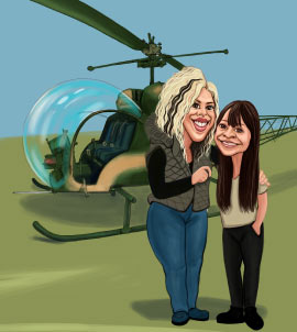 Fille avec sa mère en caricature d'hélicoptère