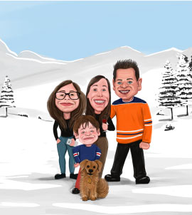 Deux adultes et deux enfants dans la caricature de la nature