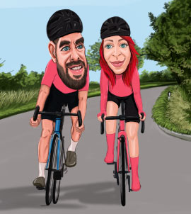 Couple en faisant du vélo dans la caricature de la nature