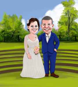 Caricature de couple de mariage