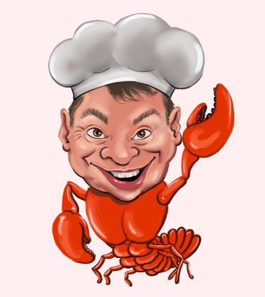 Dessin animé d'un enfant avec un chapeau de cuisinier et un corps de crabe