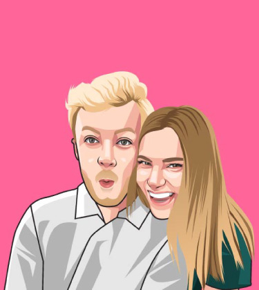 Photo caricaturée d'un jeune couple blond