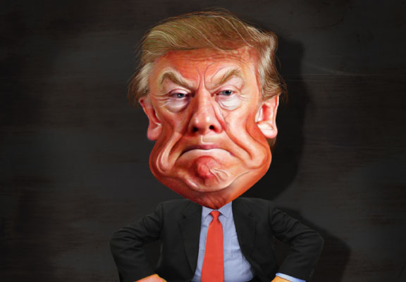 Portrait amusant de Trump posant avec un visage fou