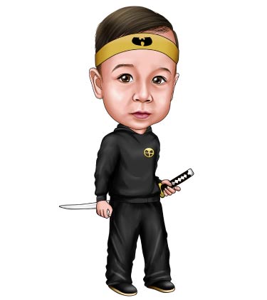Portrait complet du corps d'un jeune garçon en uniforme de samouraï et épée