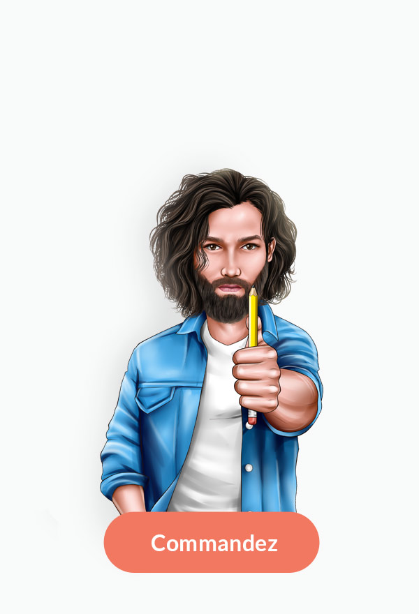 Dessin de caricature réaliste de photographe en t-shirt