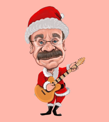 Père Noël avec caricature de guitare