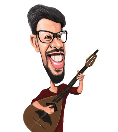 Caricature drôle d'un gars avec guitare