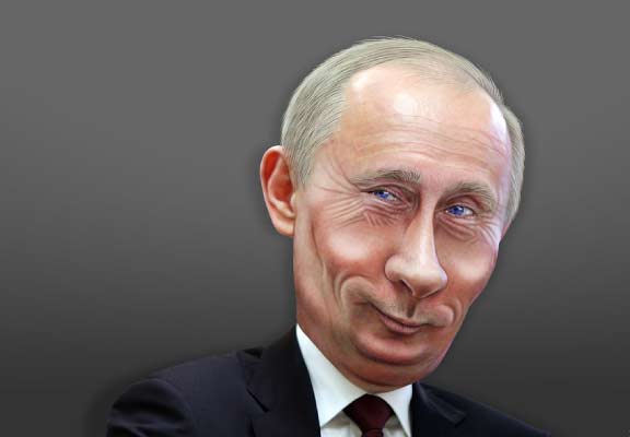 Portrait caricatural de Poutine posant avec un sourire