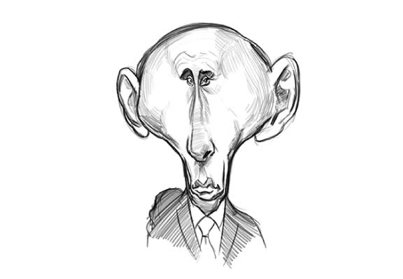 Dessin noir et blanc de Poutine en zombie
