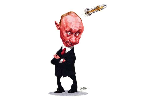 Dessin de Poutine en général à cheval