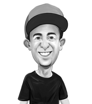 Portrait de caricature noir et blanc d'un étudiant avec un chapeau
