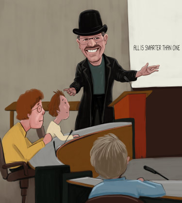 Professeur devant la caricature de ses élèves