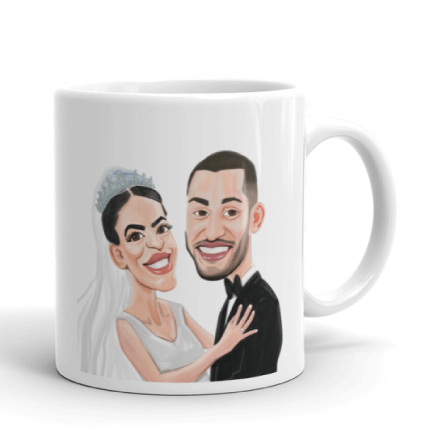 Caricature de mariage sur une tasse imprimée